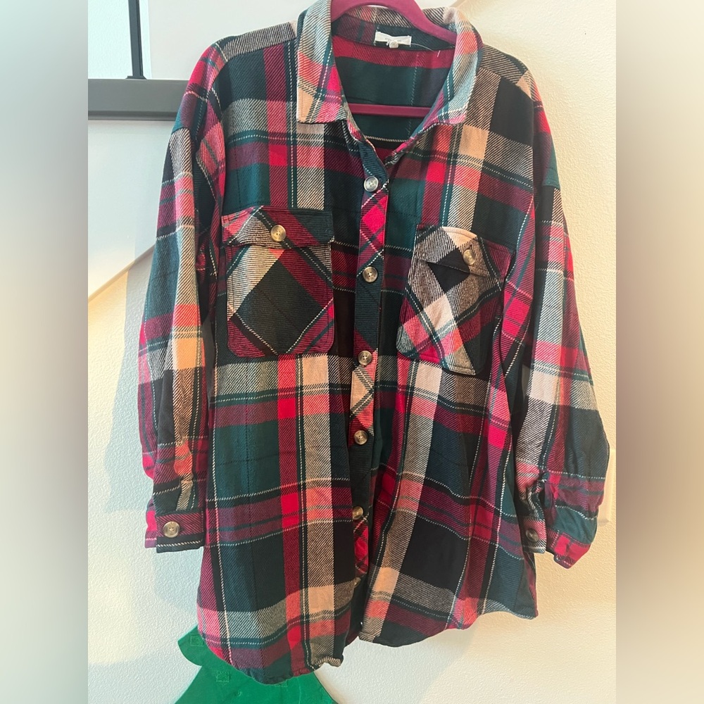 Maurices Red and Green Plaid Shacket